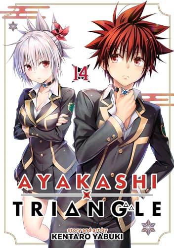 Manga cover for Ayakashi Triangle Vol. 14 featuring two anime characters in school uniforms.