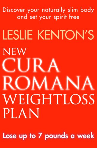 Red book cover with white text: "New Cura Romana Weightloss Plan" by Leslie Kenton.