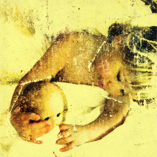 Yellow-toned album cover featuring a baby and adult in water.