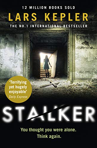 Book cover: "Stalker" by Lars Kepler, featuring a woman in a ruined building.