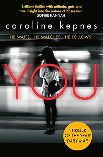 Book cover with a woman standing before a blurred train and large red text.