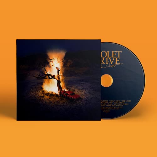 CD case and disc for Kerala Dust’s “Violet Drive” with a fiery tree image.