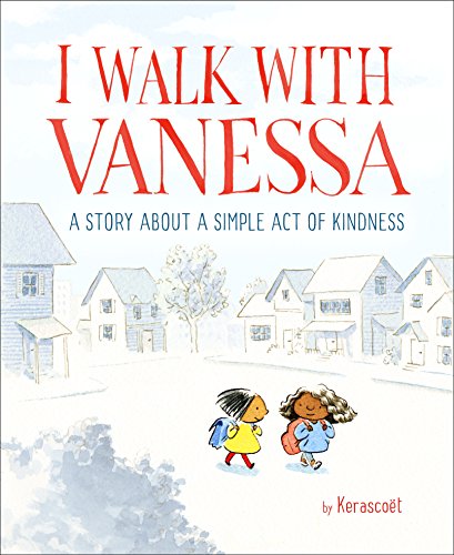 Book cover: two children walking down a residential street.