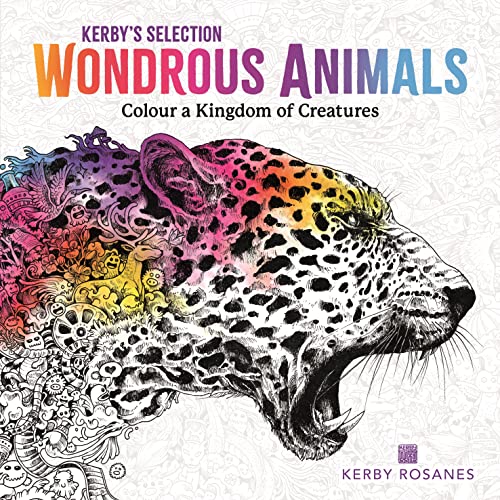 Colouring book cover featuring a jaguar’s head filled with colourful animals.