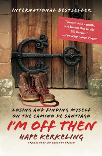 Book cover featuring worn hiking boots in front of a rustic wooden door.