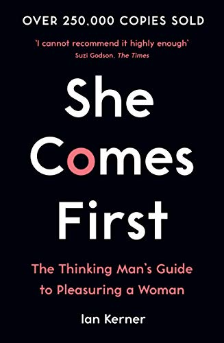 Book cover for She Comes First by Ian Kerner with white and pink text.