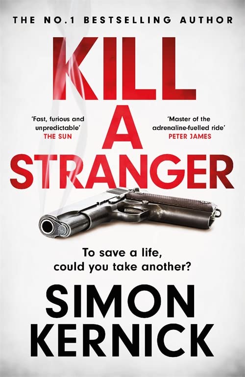 Book cover: red title, gun image, author Simon Kernick.