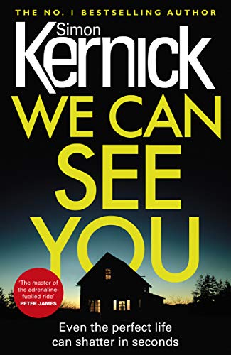 Book cover with large yellow text, "We Can See You," and a dark house.