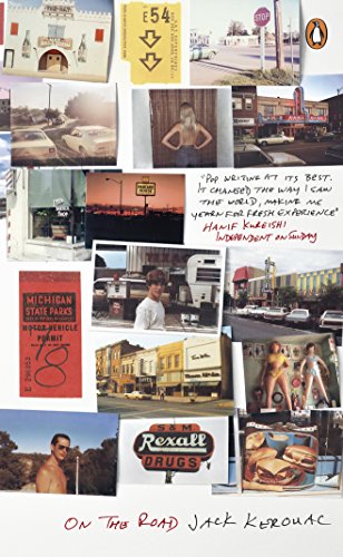 Collage of vintage photos and text on a book cover, “On the Road.”