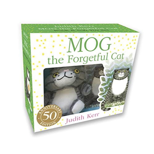 Mog the Forgetful Cat book and plush toy gift set in a display box.