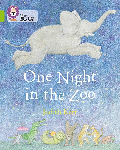 Book cover: flying elephant and other animals at night.
