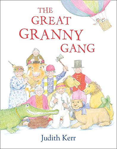 Book cover featuring elderly women with animals and a hot air balloon.