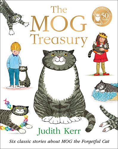 Book cover featuring illustrations of a large grey striped cat, Mog.