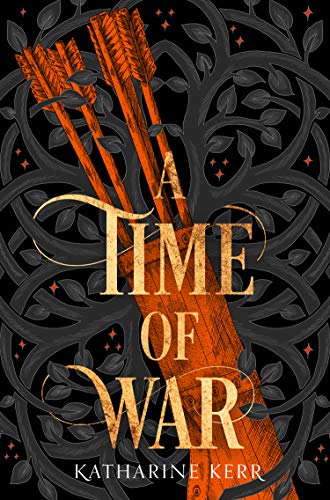 Book cover with golden text, arrows, and swirling dark branch design.