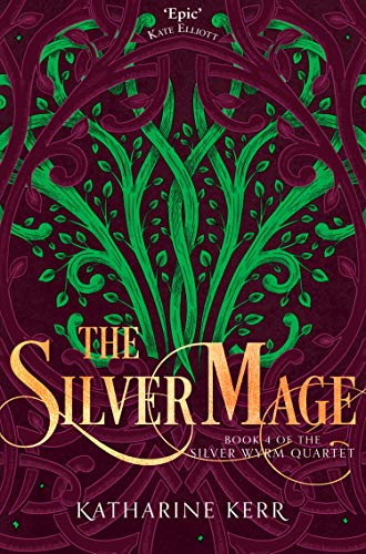 Book cover: “The Silver Mage” with silver tree and ornate design.