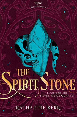 Book cover: a teal dragon skull with a gem, dark red background.