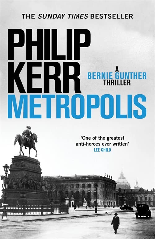 Book cover for Metropolis by Philip Kerr featuring a black and white city square.