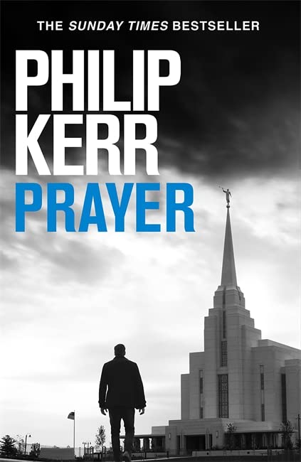 Book cover: "Prayer" by Philip Kerr, featuring a temple and silhouetted figure.