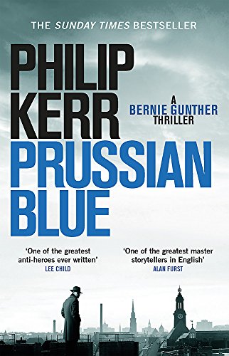 Book cover: "Prussian Blue" by Philip Kerr, featuring a man and cityscape.