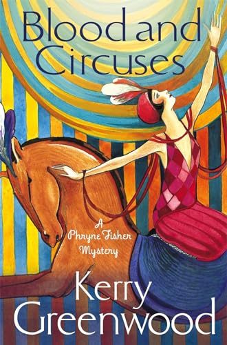 Book cover: woman on horseback with circus-themed, colorful background.