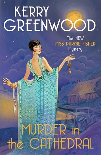 Book cover: illustrated woman in blue dress, cathedral and car visible.