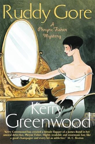 Book cover: woman in white dress, black cat, ornate vanity mirror.