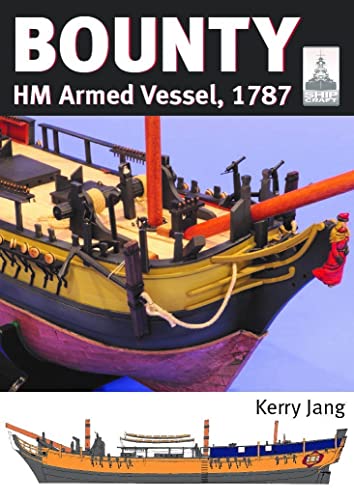 Model ship of HMS Bounty, 1787, with detailed rigging and plans.