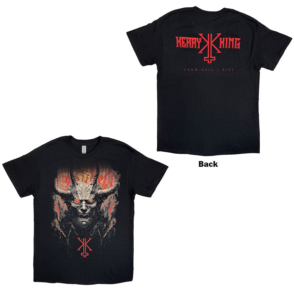 Black t-shirt with back print featuring Kerry King and “From Hell I Rise” text.