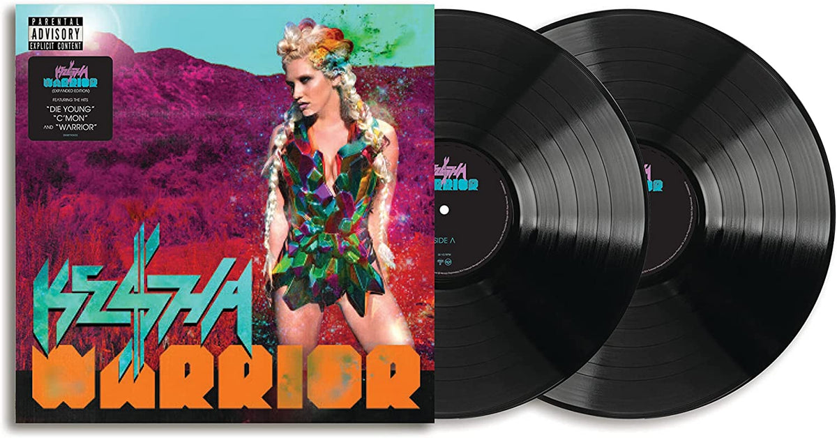 "Album cover with Kesha and two vinyl records."
