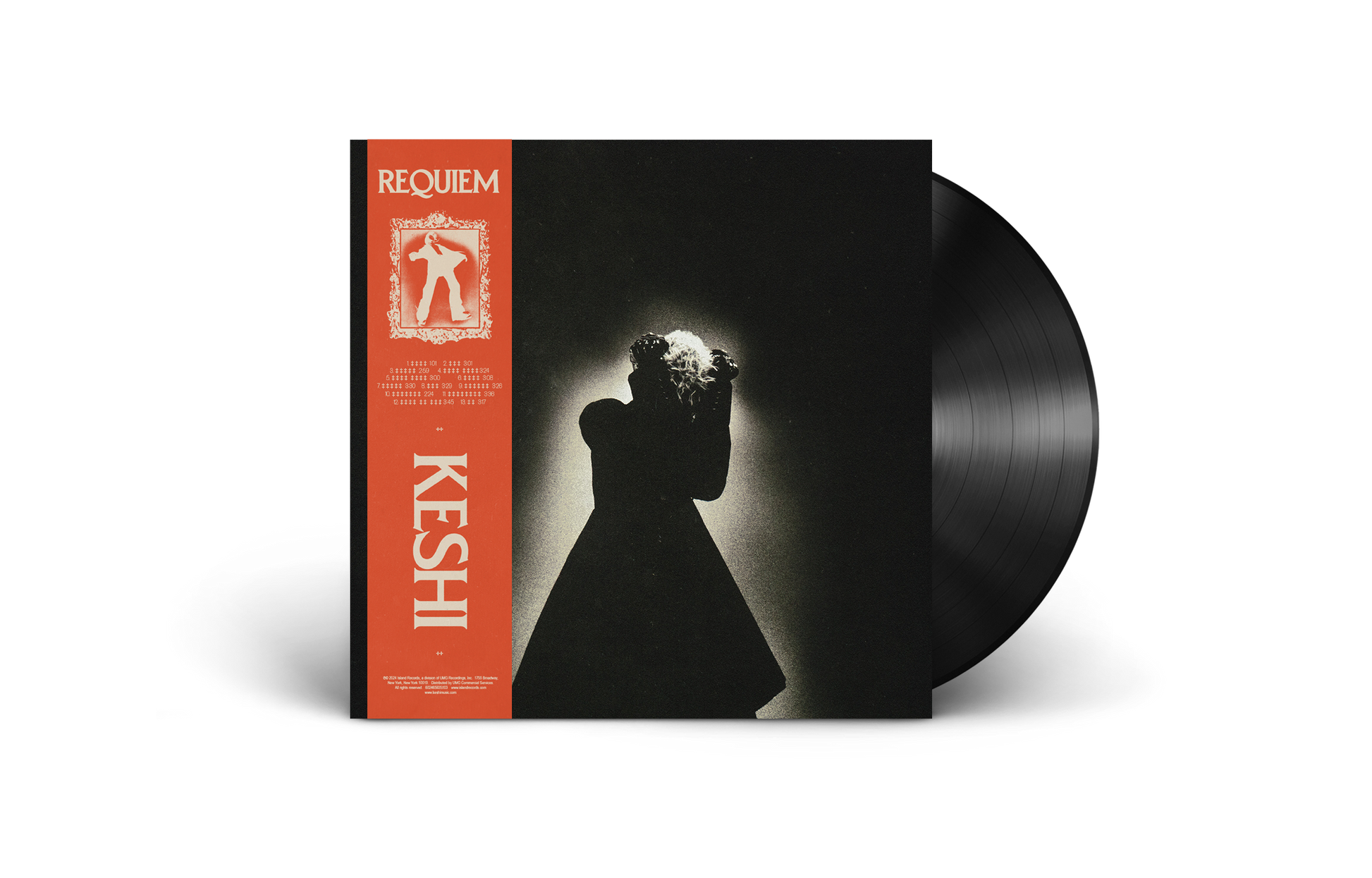 Vinyl record for Keshi’s “Requiem,” featuring figures in shadow.