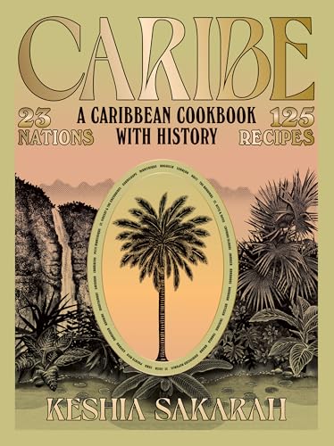 Book cover for Caribe featuring a palm tree illustration, tropical landscape, and gold text.