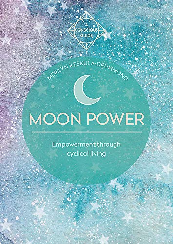 Book cover with crescent moon, teal circle, and starry watercolor background.