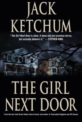 Book cover for The Girl Next Door by Jack Ketchum showing houses at night.