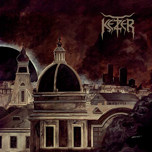"Album cover art featuring a dark, gothic cityscape with a large domed building."