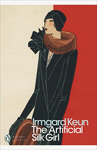 "Book cover featuring a woman in a black coat and hat against a red and beige background."