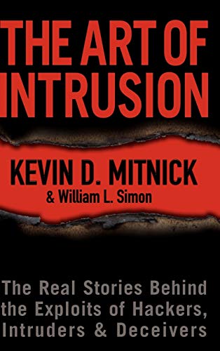 Book cover: "The Art of Intrusion" by Kevin D. Mitnick, red and black.