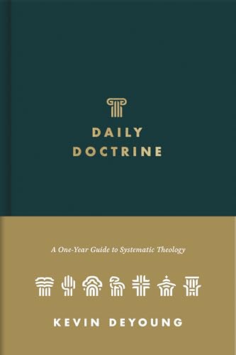 Dark green and gold book cover titled Daily Doctrine by Kevin DeYoung with icons.