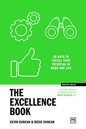 Green book cover with gears, binoculars, and a thumbs-up illustration.