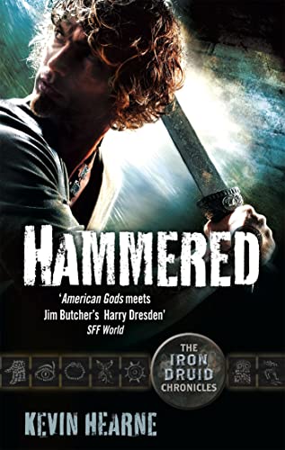 Book cover featuring a man with a sword, title "Hammered" in white text.