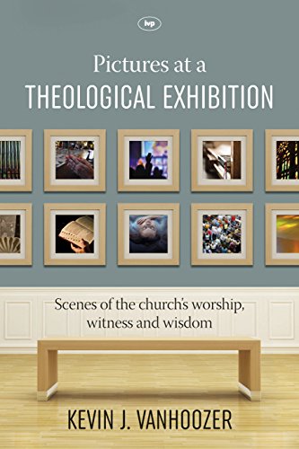 Book cover depicting framed images on a teal wall, titled "Pictures at a Theological Exhibition.