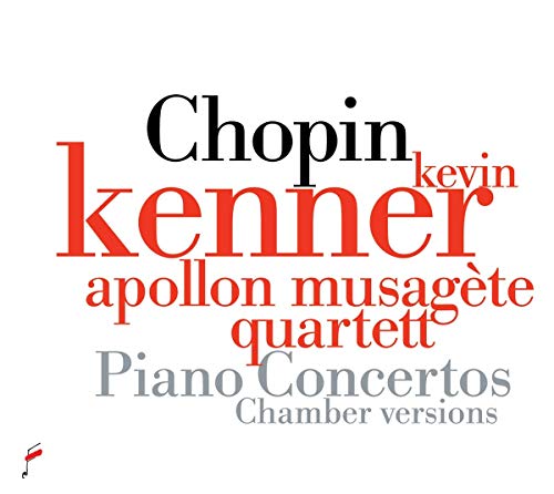 "Album cover with 'Chopin' and 'Piano Concertos' text in black, red, and gray on white."