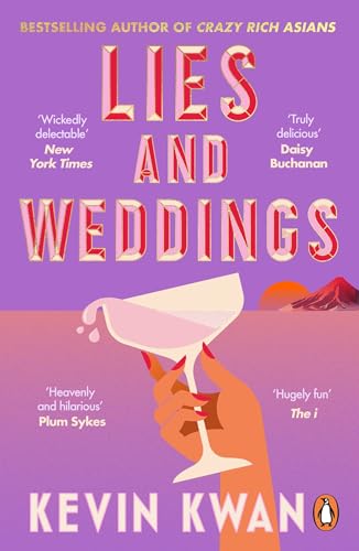 Book cover: “Lies and Weddings” with hand holding a champagne glass.