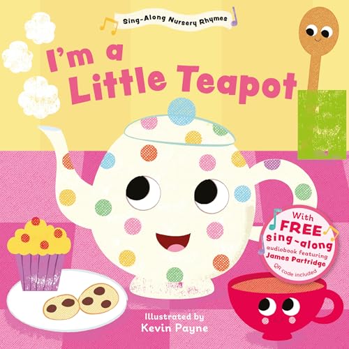 Children’s book cover featuring a smiling, polka-dotted teapot and treats.