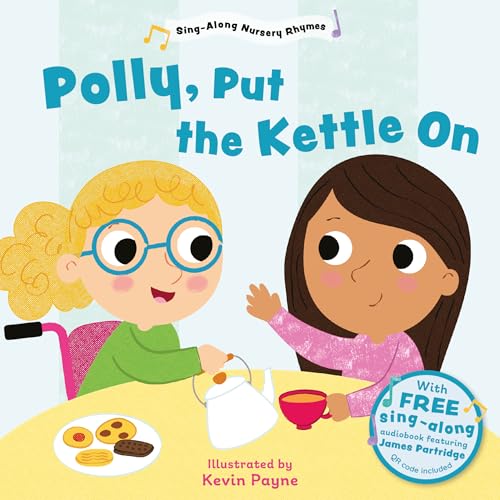 Book cover with cartoon children and a teapot, titled "Polly, Put the Kettle On".