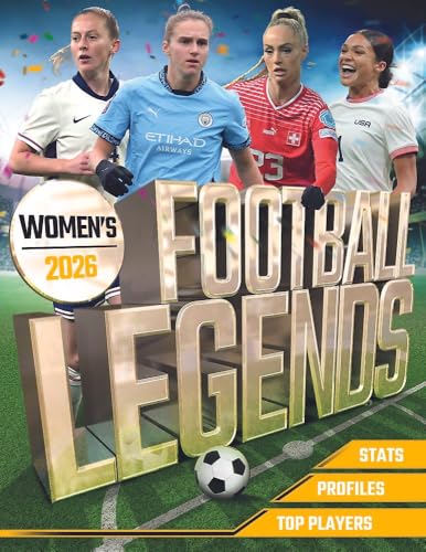 Four female soccer players stand behind large 3D text reading Women's Football Legends 2026.