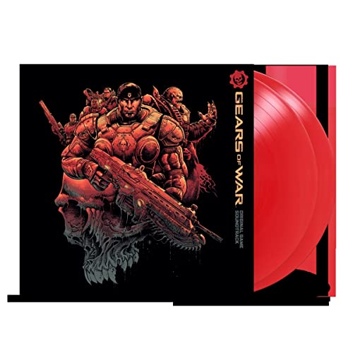Gears of War vinyl soundtrack cover featuring soldiers and a skull with red discs.