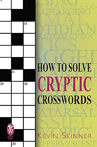 Book cover titled How to Solve Cryptic Crosswords by Kevin Skinner with crossword grid background.