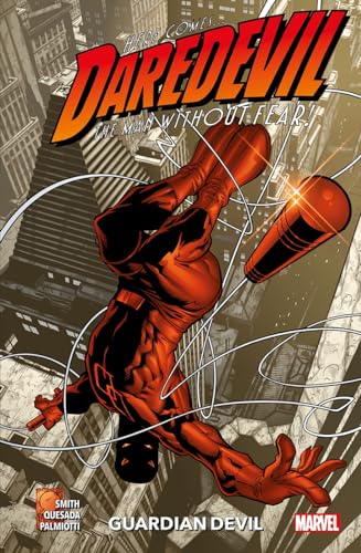 Daredevil comic cover: red-suited figure falling against a city backdrop.