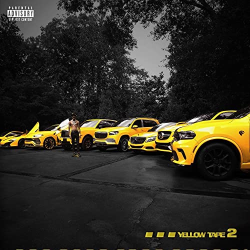 Key Glock’s “Yellow Tape 2” CD cover featuring a man and yellow cars.