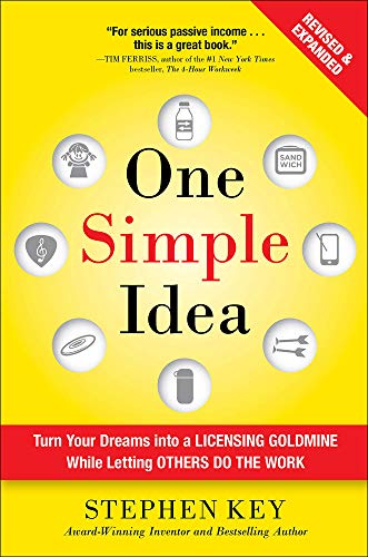 Book cover: "One Simple Idea" with icons and yellow background.